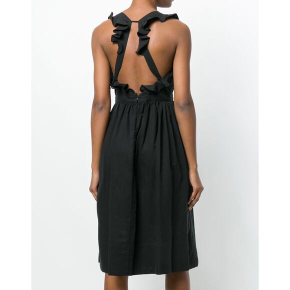Ulla Johnson Linen Blend Willa Pinafore Open Back Midi Dress In Noir Black sz 2 - Picture 1 of 13